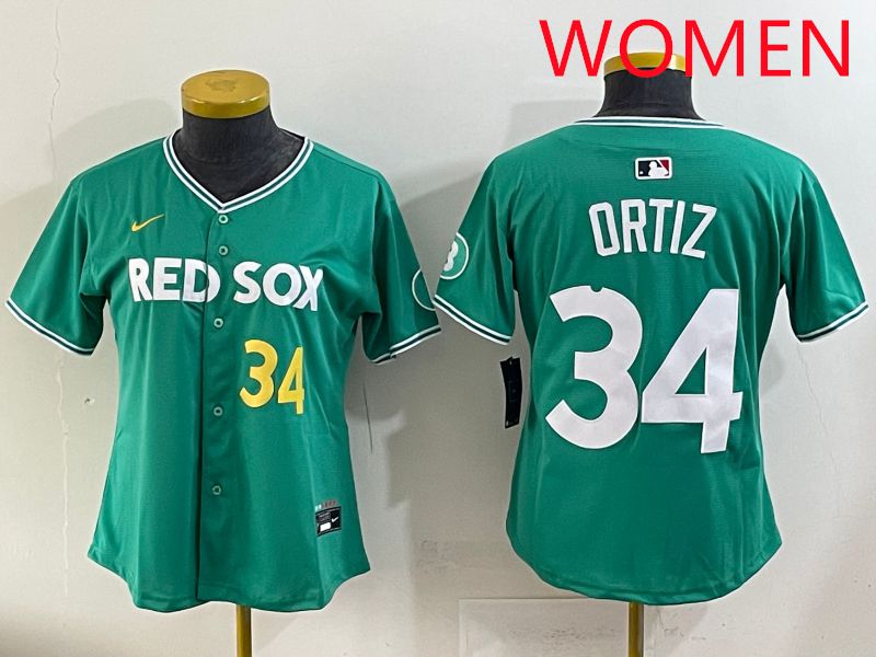 Women 2025 Boston Red Sox 34 Ortiz Dark Green Joint Name Nike MLB Jersey style 5